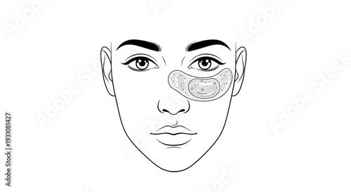 Facial skincare routine illustration with under-eye patch application for beauty and wellness