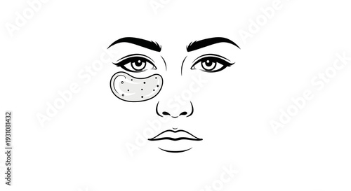Detailed vector illustration of a woman's face applying an under-eye patch for a rejuvenating