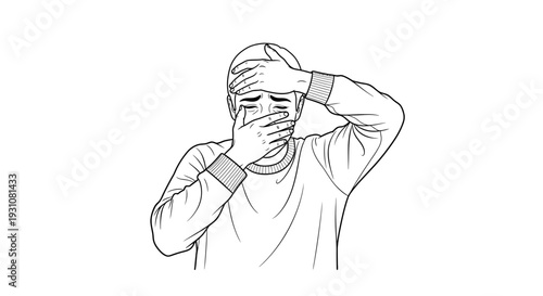 Outline illustration depicting profound emotional distress, an individual overwhelmed by worry,