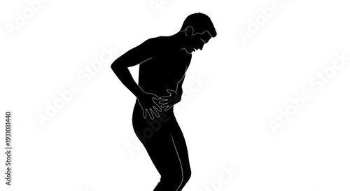 Silhouette of a person experiencing acute abdominal pain and digestive discomfort illustrating