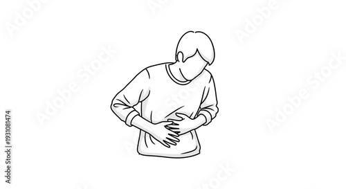 Minimalist illustration depicting a person suffering from acute abdominal pain and digestive