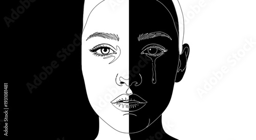 Striking illustrative depiction of human emotion and contrasting states of mind represented by