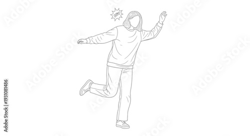 Minimalist line art illustration of an individual losing balance, indicating an unexpected clumsy