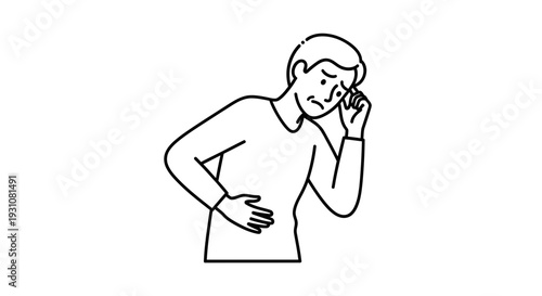 Distressed person experiencing simultaneous headache and abdominal pain discomfort illustration