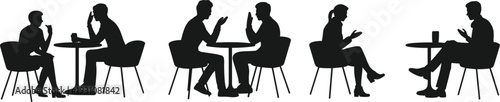 Business conversation silhouettes, professional meeting discussion interview communication teamwork office people talking collaboration illustration