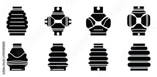 Automotive CV boot set vector illustration. Axle rubber protective joint, car spare part collection.