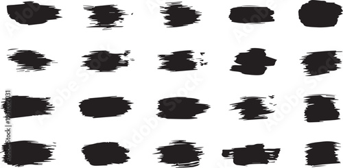 Big set of grunge paint brush stroke, grungy lines, frames, box and artistic design elements on white background. Ink splash, splatter and dirty watercolor texture for social media. Ornament design.