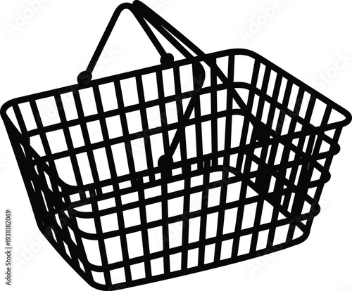 Shopping basket silhouette perspective view, retail grocery container icon for supermarket ecommerce purchase concept