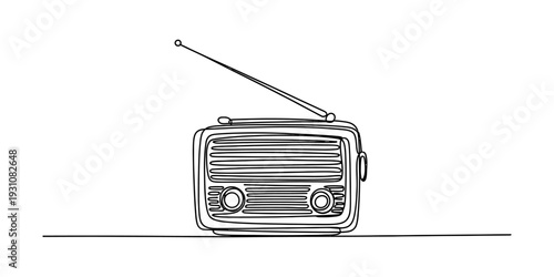 Simple line drawing of a vintage radio with an antenna on a white background Vector, illustration