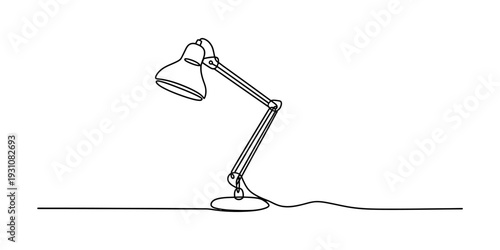 Minimalist continuous line drawing of an adjustable desk lamp on a white background Vector, illustration