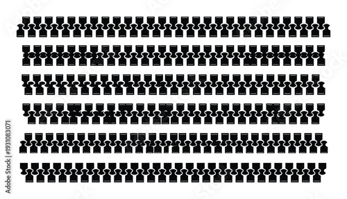 Black zipper teeth seamless pattern borders for fabric textile design template
