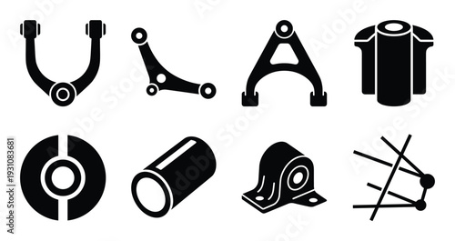 Car suspension parts vector illustration, control arms, bushings, vehicle components