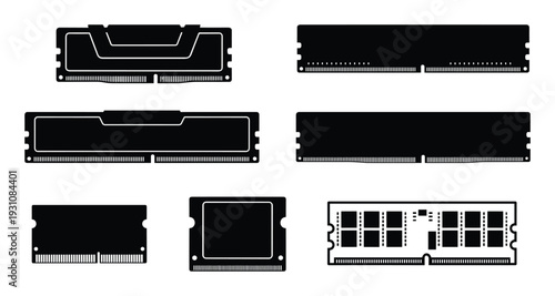 Computer RAM modules vector illustration set. Different types of memory chips for computer or laptop. Tech components