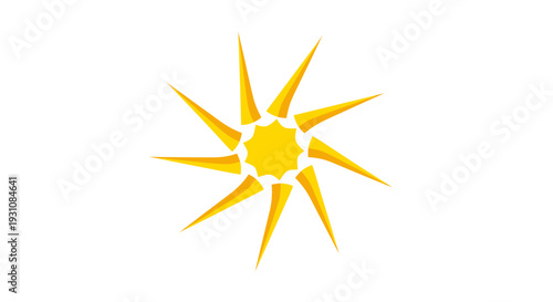 Stylized bright yellow sunburst radiating energy and warmth abstract geometric starburst pattern with sharp pointed