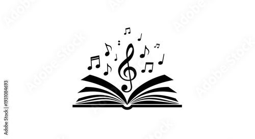 Open book with treble clef and musical notes emanating symbolizing the creative power of music education and learning