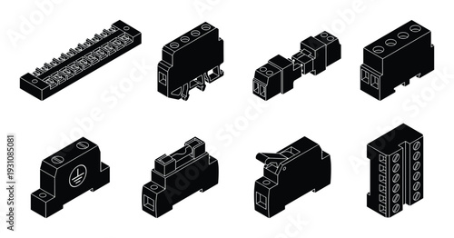 Electrical connectors isometric view, modular terminal blocks and plugs