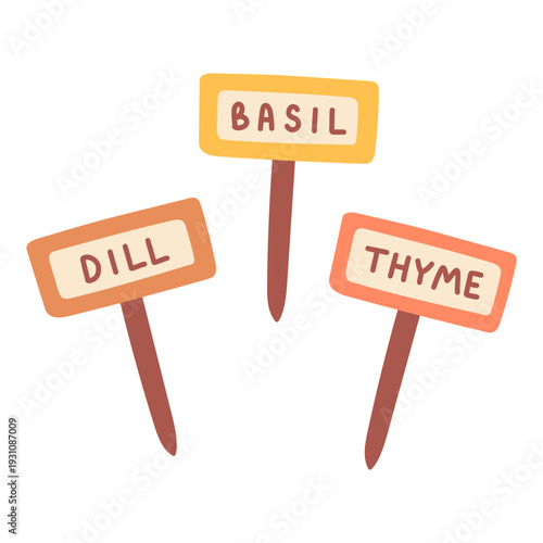 Flat vector set of herb garden labels with handwritten style text. Ideal for kitchen gardening, packaging, organic food branding, farm visuals and DIY garden projects