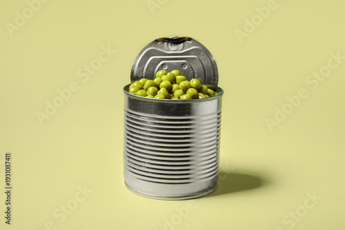 Tin can with canned green p...