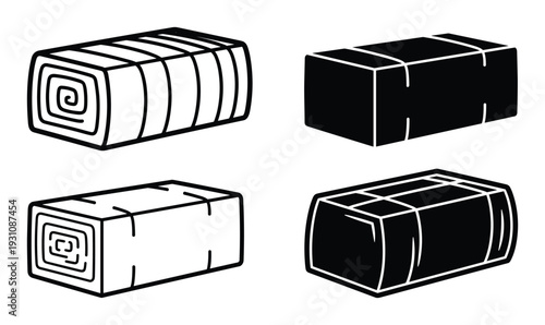Hay bale vector illustrations, square and round hay bales clip art in outline and silhouette styles