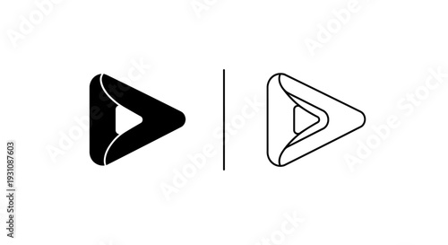 Black and white play button icons for video media players Vector
