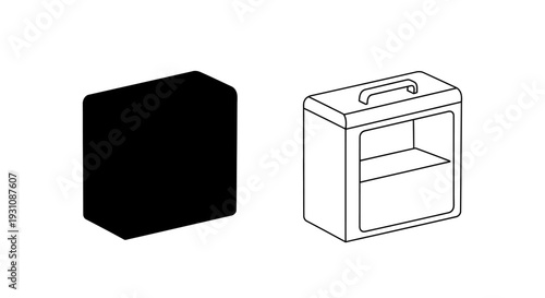 Black cube and white line drawing cabinet object comparison Vector