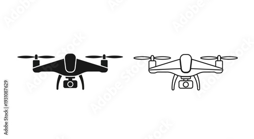 Drone comparison: black and white line drawing illustration Vector
