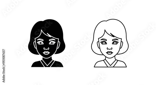 Black and white cartoon illustration of two female faces side by side Vector