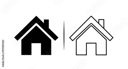 Black and white house icons with contrasting line styles Vector