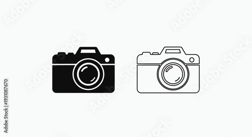 Two camera icons in black and white for photography website Vector