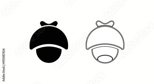 Black and white illustration of two baby bonnets side by side Vector
