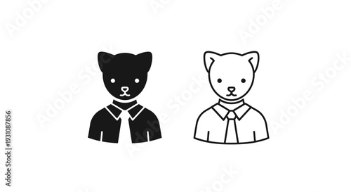 Cute black and white bear icons in school uniforms side by side Vector