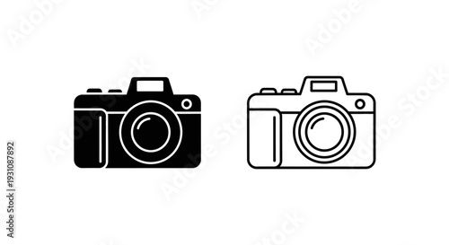 Camera icons in black and white for photography website header Vector