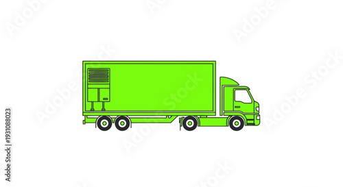 Green Refrigerated Truck on White Background, Commercial Delivery Vehicle