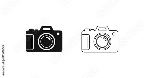 Camera icon comparison black and white line art illustration Vector
