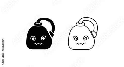 Two cute cartoon kettlebell illustrations in black and white colors Vector