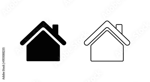 Black and white house icons with chimney and roof Vector
