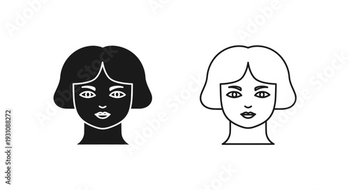 Black and white illustration of two female faces side by side Vector