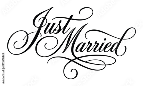 Just Married script calligraphy lettering illustration for wedding card design, greeting, or decoration