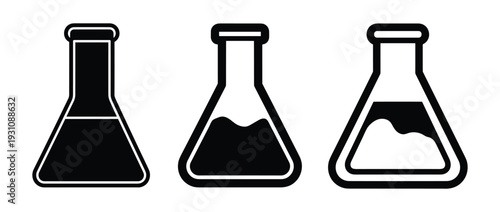 Laboratory glassware illustration with liquid inside, science flasks, chemistry vector design