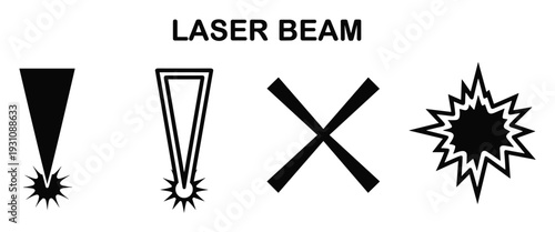 Laser beam hazard icons set including avoidance and impact symbols in vector format