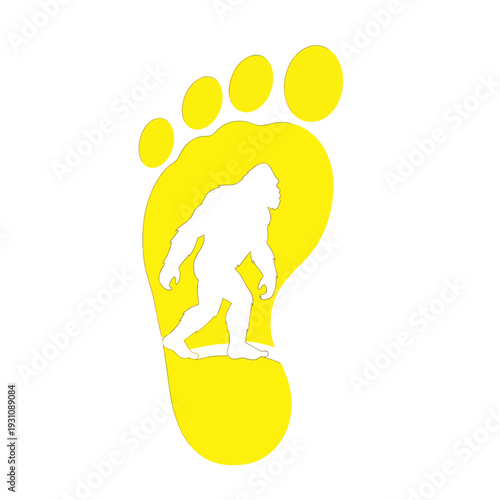 Bigfoot Silhouette Inside Giant Yellow Footprint