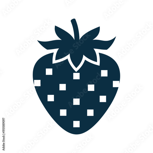 Dark Blue Strawberry Icon with White Dots on White Background