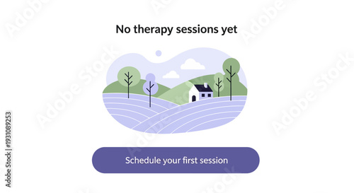 Online Therapy App Empty State UI: Schedule First Session with Serene Landscape Illustration for Mental Wellness