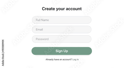 Clean UI/UX Design for Account Creation and Registration Form with Full Name, Email, and Password Input Fields and a Sign-Up Button