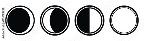 Moon phases diagram, waxing crescent, first quarter, new moon and full moon. Lunar cycle astronomical stages.