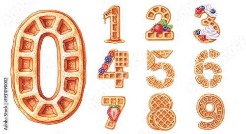 Watercolor Waffle Numbers 0-9 Sweet Breakfast Font Set