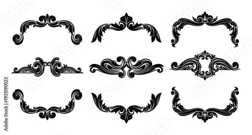 Ornamental decorative baroque swirls flourishes vector design elements set, elegant borders and frames collection.