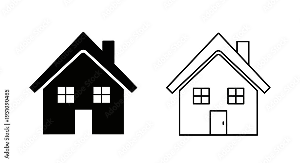 Fototapeta premium Simple house icons in black and white line art style Vector