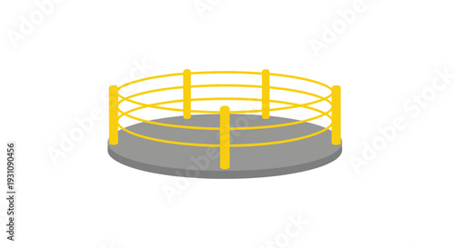 Empty Boxing Arena Ring with Yellow Ropes and Posts on White Background