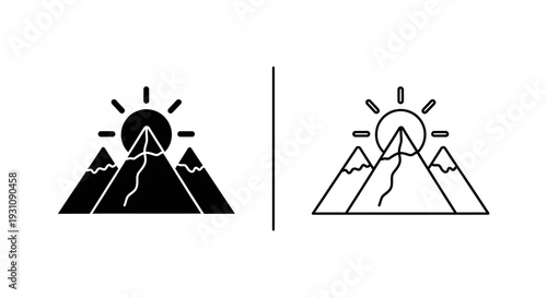 Mountain sunrise logo design with contrasting black and white Vector